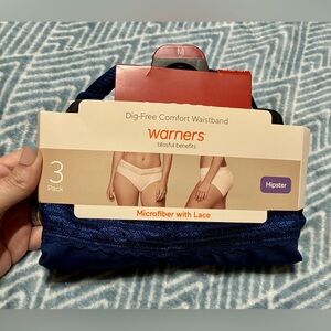 Warner's Navy Microfiber Lace Hipster Briefs (3 Pack)